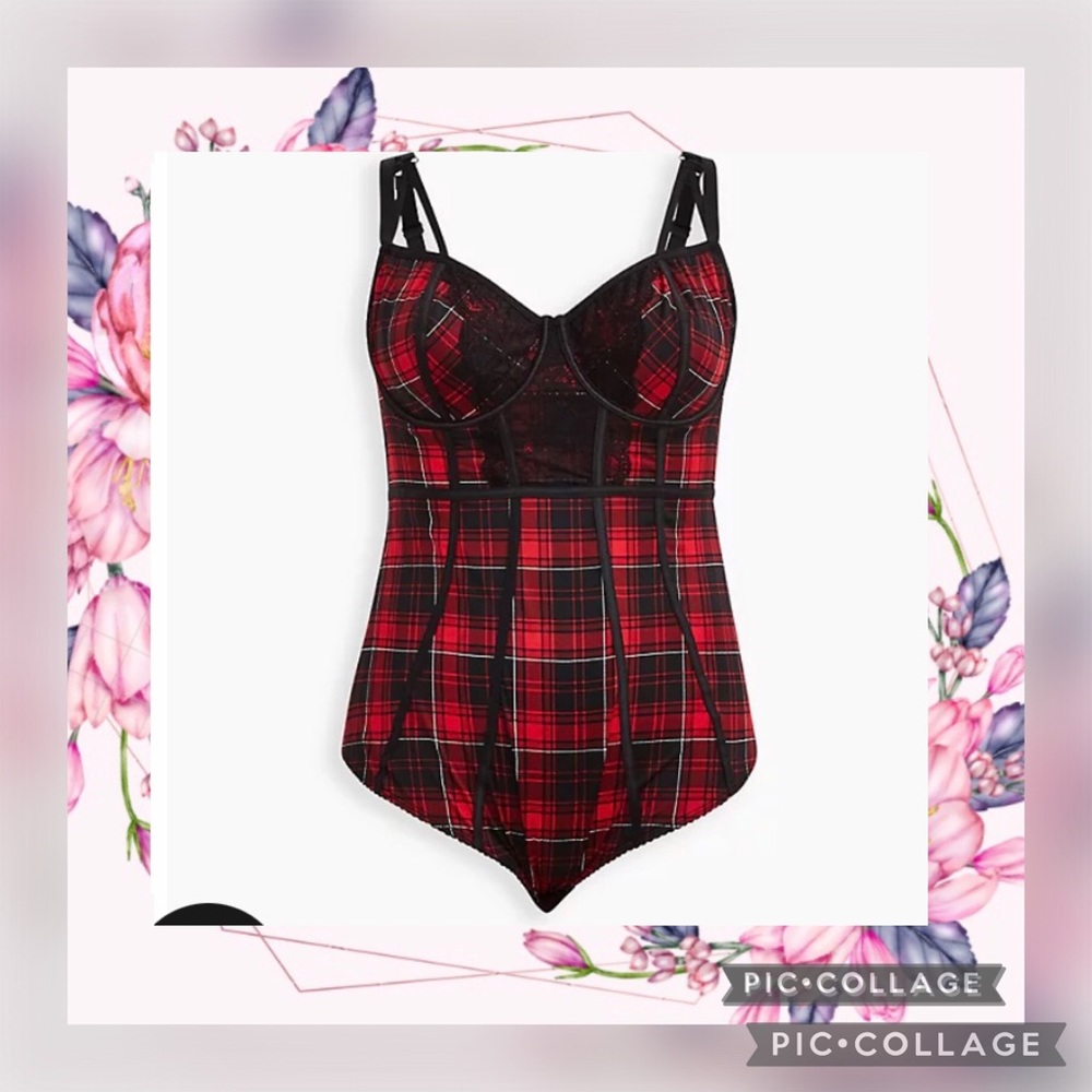 TORRID- UNDERWIRE BODYSUIT - MICROFIBER PLAID RED